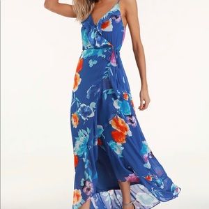 Ladean Royal Blue Floral Print Wrap Maxi Dress from Lulus